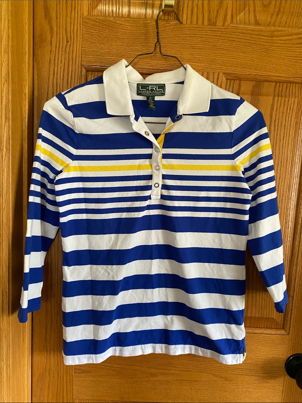 Lauren Ralph Lauren Blue, White & Yellow Striped Polo